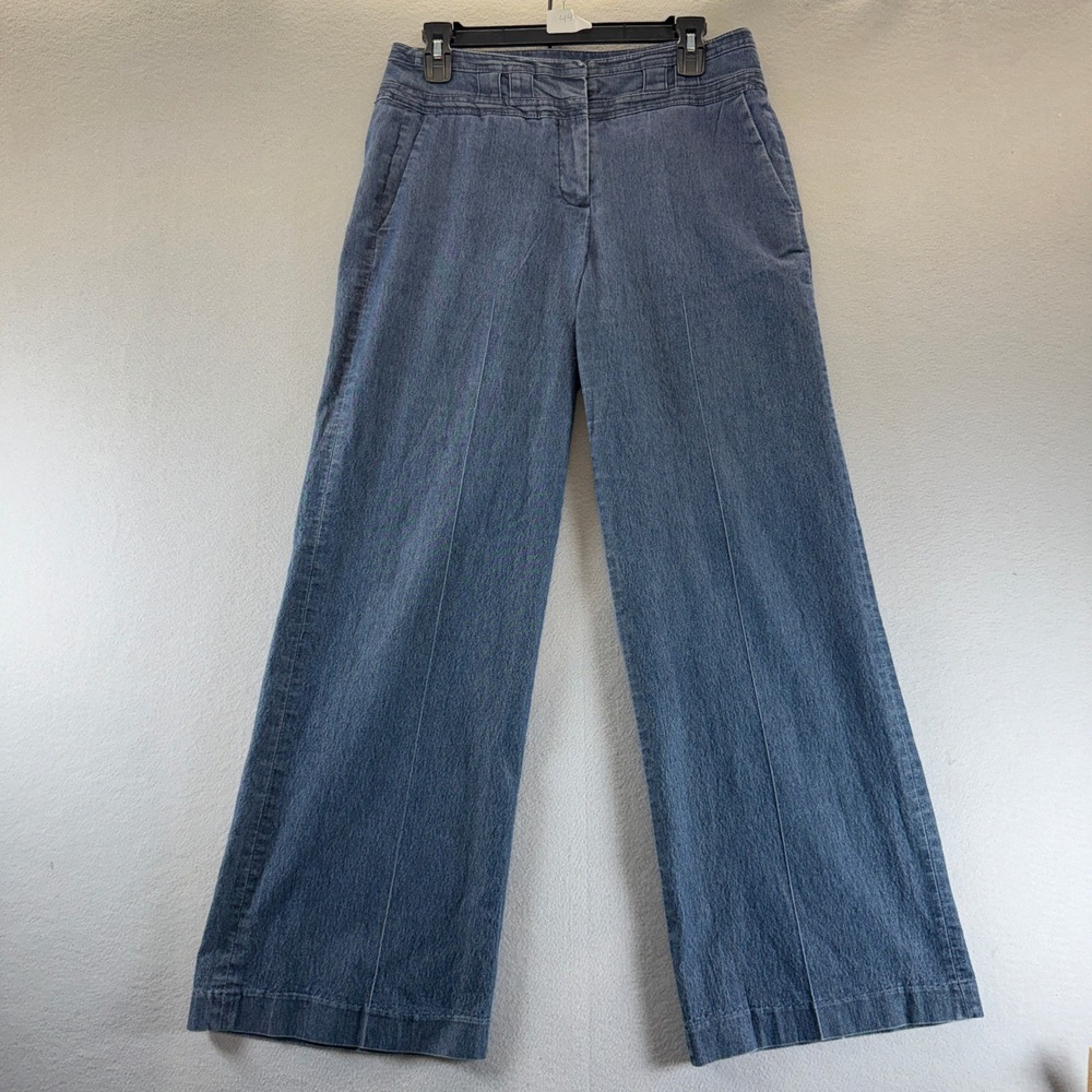 Sandro Sportswear Blue Wide Leg Denim Trousers Size 10 Mid Wash Creased Pants